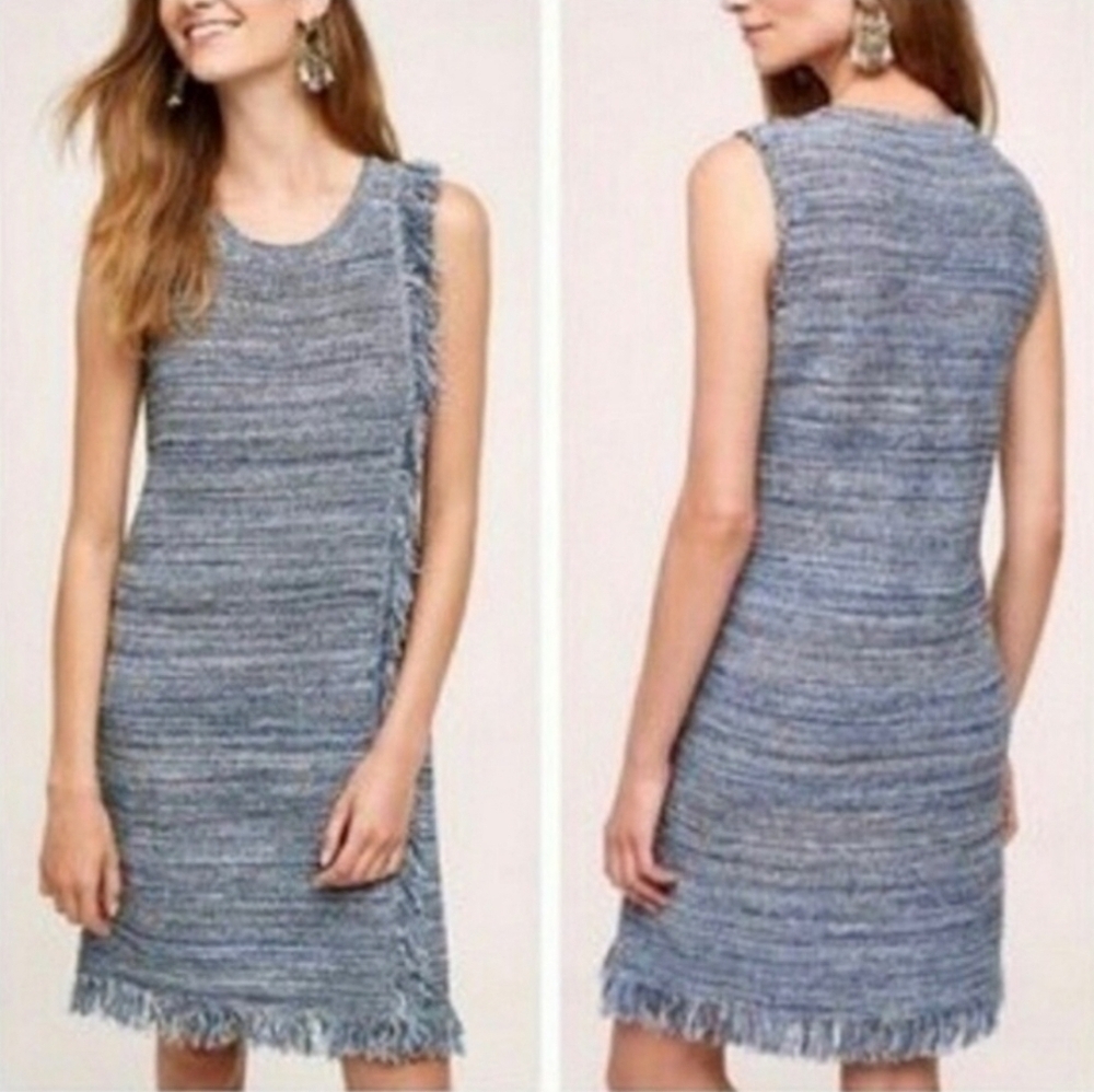 ANTHROPOLOGIE HOLDING HORSES BLUE FRINGE DRESS SZ L